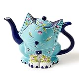 Toptier Cat Teapot, Cat Decor, Cat Gifts for Women, Ceramic Home Decor Office Bookshelf TV Stand Living Room, Decoration for Shelf Table Decor, Cat Vase Statue Tea Pot for Flower, 28 oz, Vintage Blue