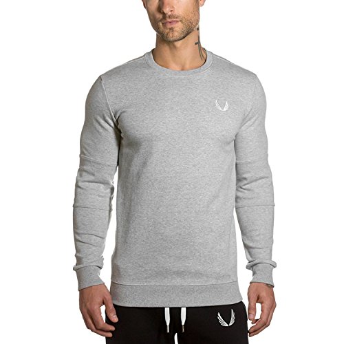 [マナツライフ] W05 メンズ 無地スウェットシャツ Uネック 長袖 ト レーナー アクティブウェア カットソースポーツパーカー (L, グレー)