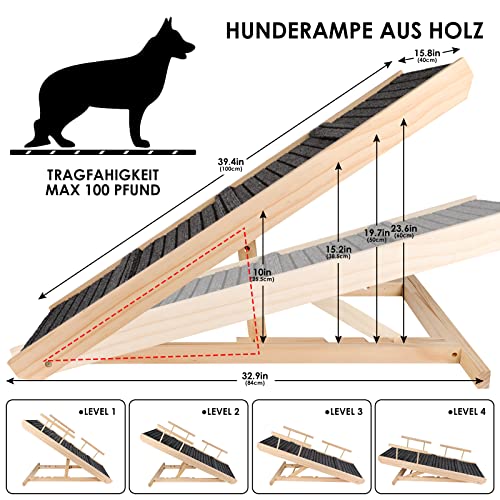 Hunderampe Zvonema aus Holz, einstellbare Hundetreppe