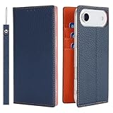 Ｈａｖａｙａ対応 iPhone 17 Air ケース iPhone 17Air ケース 手帳型 本革 ストラップ カバー レザー 高級牛革 カード収納 スタンド機能 (6.5インチ) -ブルー