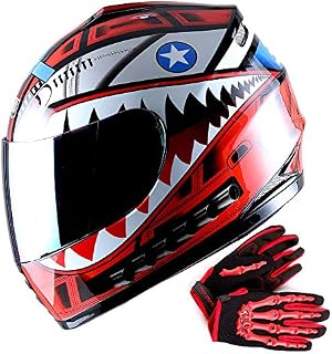 WOW Youth Motorcycle Full Face Helmet Street Bike BMX MX Kids Shark Red