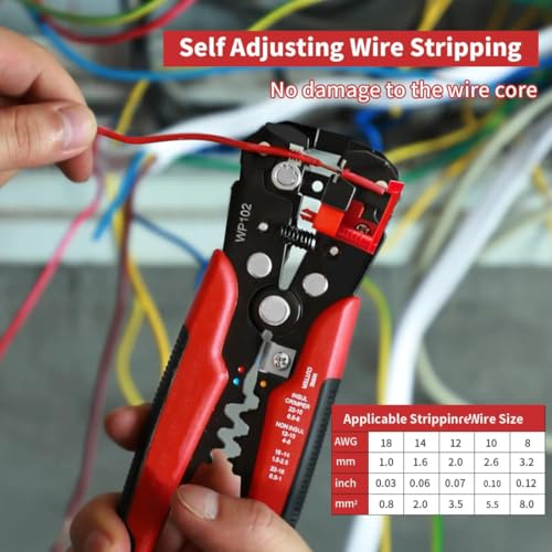 Image of Self-Adjusting Wire Stripper 3-in-1 Heavy Duty Automatic Wire Stripping Tool | 10-24 AWG Wire Cutter, Cable Crimping & Electrical Wire Cutting Tool for Electricians, Technicians & DIY Use
