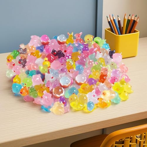 40 PCS Glow in The Dark Mini Resin Animals Tiny Figurines for Fairy Garden Aquarium Potted Plants DIY Micro Landscape Decor Random Designs