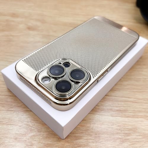 Coque iPhone 14 anti-surchauffe, étui rigide doré ajouré contre la chaleur