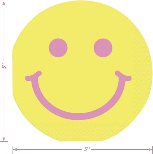 Miniatura 4 de HOME & HOOPLA Groovy Happy Vibes - Platos llanos de papel en forma de flor pastel y servilletas redondas de cara feliz (sirve 16)