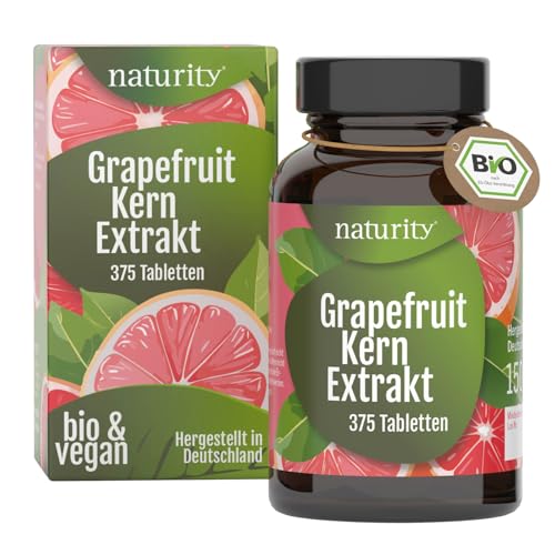 Bio Grapefruitkernextrakt, 375 Tabletten, 400 mg, 125 Tage Reichweite, zertifizierte Bio-Qualität, vegan, in Deutschland hergestellt, hochdosiert, ohne Zusätze, rein pflanzlich I naturity