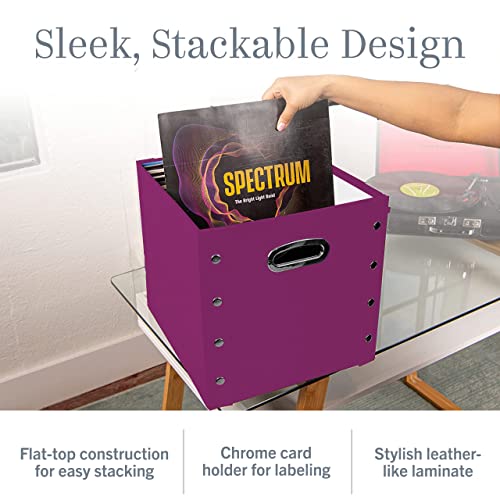 Image of Snap-N-Store Vinyl Record Storage Box - 12 inch - 4 Pack- Crate Holds up to 75 Vinyl Albums - Berry