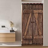 Ufeela Rustic Small Stall Barn Door Shower Curtain 36Wx72L Inch Rv Farmhouse Wooden Vintage Wood Plank Country Shower Curtain Bathroom Set Barnyard Brown Bath Curtain Bathtub Accessories Home Decor