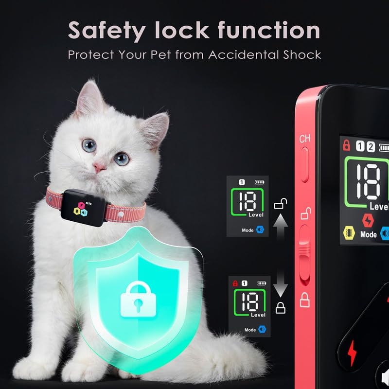 Cat Training Collar Cat Bark Collar with Remote Electric Cats Shock Collar 3300FT IP67 Waterproof 3 Training Modes Beep Vibration Shock Mode Top Meowing Effective for Bad Behavior Rose Pink