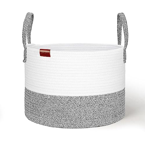 Image of Aoohun Cotton Rope Laundry Basket, Woven Storage Baskets Collapsible Toy Hamper Storage Organiser Grey Small 40 x 28 cm