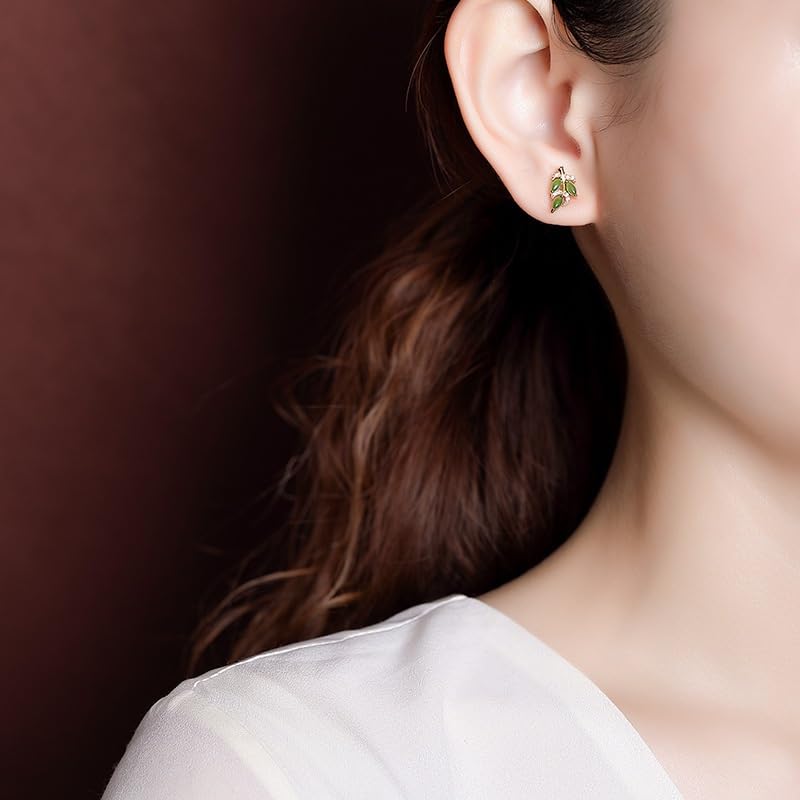 Boucles d'oreilles en pierre verte et feuille plaqué or haute finition - 5