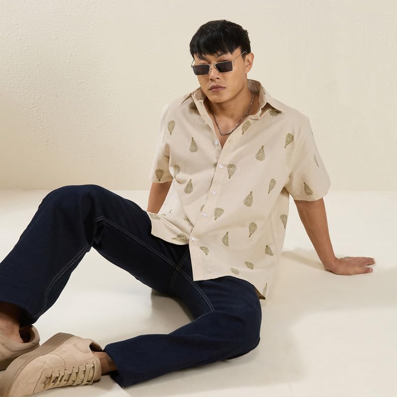 Image of MARK & ALBERT Men's Half Sleeve Linen Slim Fit Shirt
