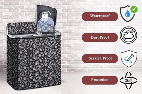 Image of The Furnishing Tree Semi-Automatic Top Load Washing Machine Cover | Waterproof & Dustproof | Easy to Clean | Durable & Washable, Dense Floral Vine Print Polyester (50x80x86 CM)