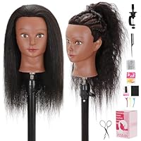YODIDI Mannequin Head with 100% Human Hair, Manikin Head Human Hair Cosmetology Doll Head for Hair Styling Hairdresser Practice Braiding with Table Clamp Stand and Tools (16 inch)