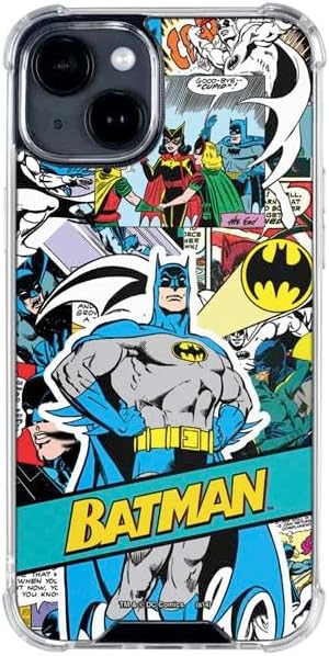 Skinit Clear Phone Case Compatible with iPhone 15 Plus - Officially Licensed DC Comics Batman Vintage Pose Collage Art Design