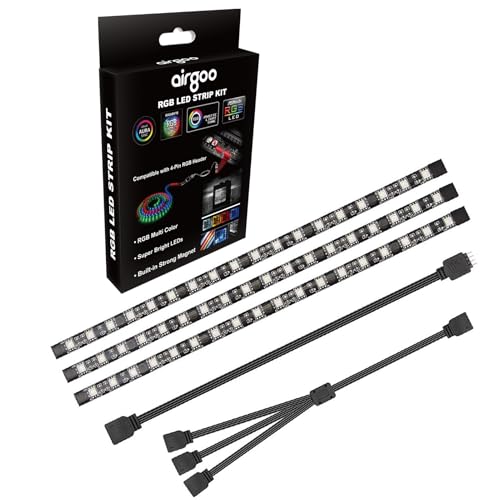 airgoo PC RGB LED Strip, 54 LEDs 3pcs 12 x 0.39 x 0.12 inches Clear Silicone Covering, for 12V 4-pin Standard RGB Header, Built-in Eight Strong Magnets, Easy to Install