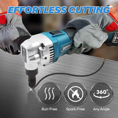 ZUYIYI Cordless Nibbler Metal Cutter, 1900RPM Power Sheet Metal Nibbler, 21V Electric Metal Shears with 2×3.0Ah Battery, Brushless Nibblers for Cutting Stainless Steel, Aluminum, Plastic, Wood Board
