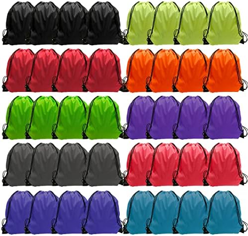GoodtoU Drawstring Backpack 40 Pcs Cinch Bags Drawstring Bags Bulk Nylon Draw String Sport Bag 10 Colors