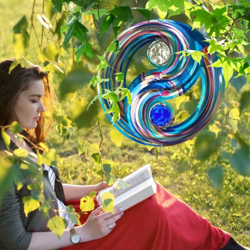 Fonmy Mandala Wind Spinner W/Crystal Ball-Fengshui 3D Stainless Steel Hanging Spinners Worth Gift Christmas Decoration Indoor/Outdoor Garden Décor Kinetic Yard Art 12 Inches Wind Sculpture #TOP5