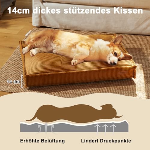 FUKUMARU Orthopädisches Hundebett - 91x64x14 cm, waschbares Hundekissen mit wasserdichter Gewebeschicht, kuschelige Hundematte, Hundematratze, Anti-Rutsch Hundecouch, grau.