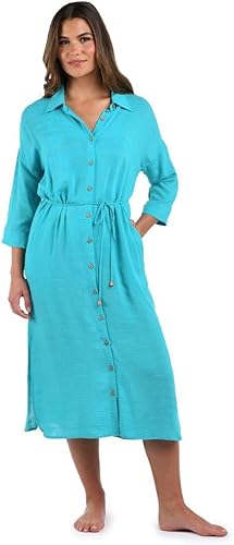 La Blanca Women's Midi Dress Swimsuit Cover Up, Teal//Sea Cove Covers, Large