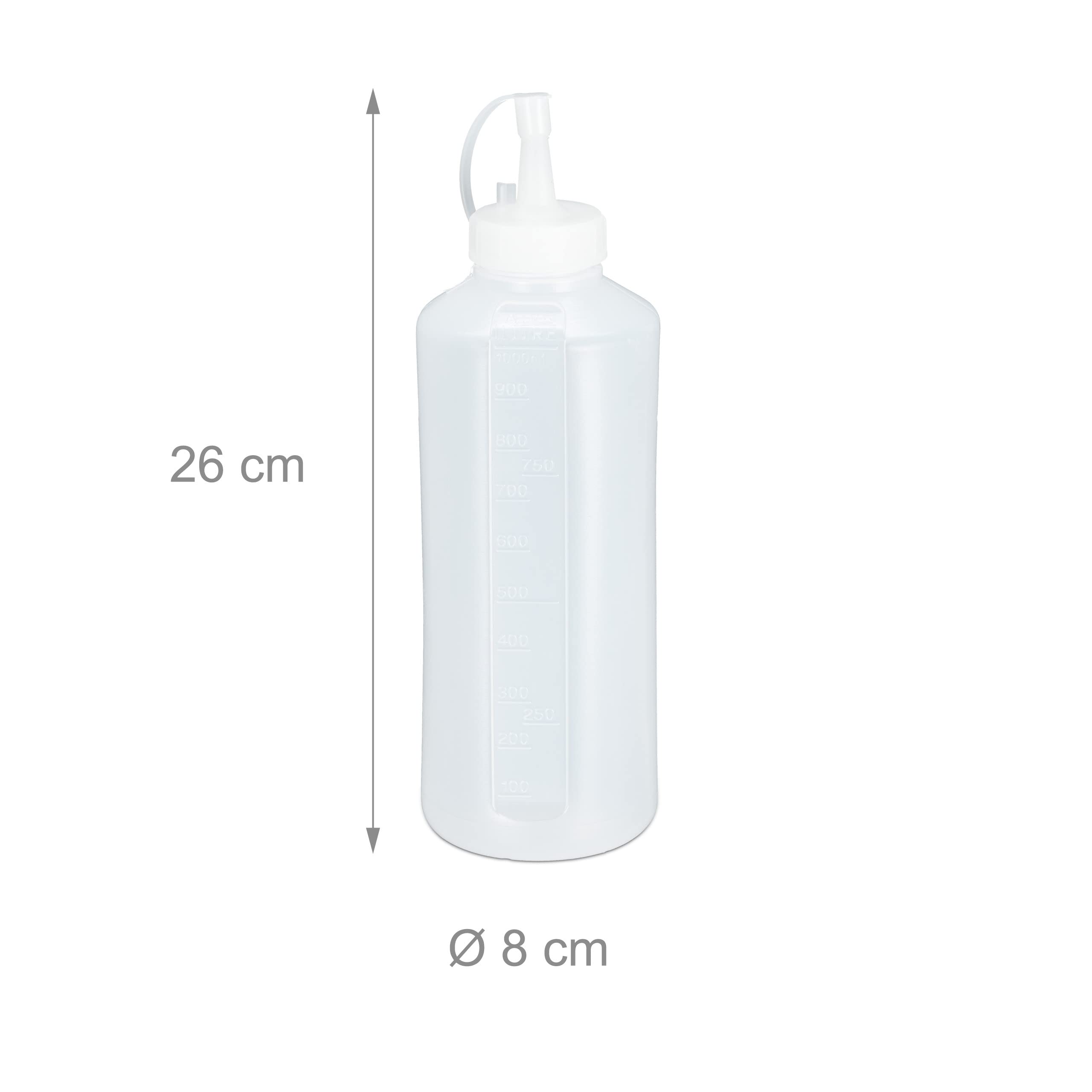 Relaxdays butelka do wyciskania sosów 1000ml, dozownik, dyspenser, 4szt., plastikowy pojemnik na sos, przezroczysty mat