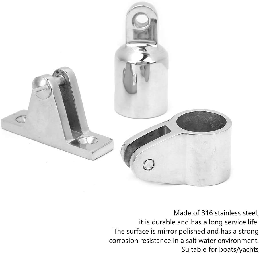ViaGasaFamido 16Pcs Bimini Top Hinge Rail Mount Boat 3-Bow Bimini Top Cover Cap Stainless Steel Boat Fittings Hardware Hinge Mount Jaw Slide Bimini Top Eye End Kit 25mm/1in