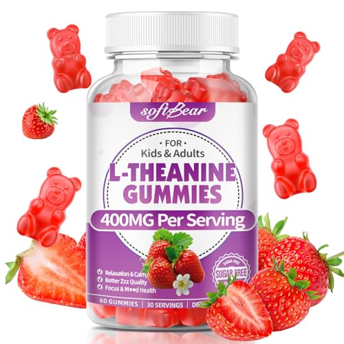 softbear L-Theanine 400mg Gummies for Kids & Adults L Theanine Supplement with Ashwagandha GABA 5-HTP Supports Calm & Relax & Focus Sugar-Free/Vegan/GMO-Free Strawberry Flavor 60 Count