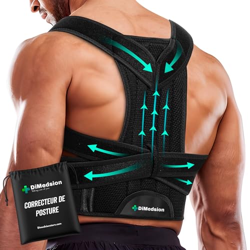 Dimedsion Correcteur de Posture Homme et Femme | Redresseur de dos avec sac, Maintien du dos, Du cou et des épaules, Corset dos respirant, Posture correcteur homme