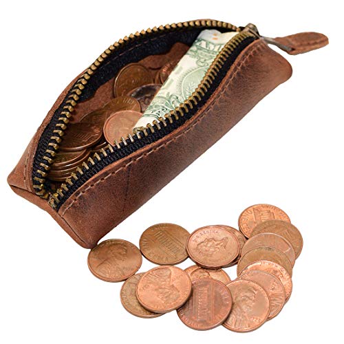 Hide & Drink, Long Coin Case, Cash Holder, Rustic Case for Pennies, Vintage Zippered Pouch, Travel Accessory, Full Grain Leather, Handmade, Bourbon Brown2