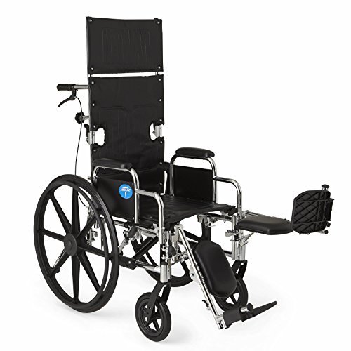 Medline Reclining Wheelchair, 16" Wide Seat, Desk Length Arms, Elevating Legrests, Chrome Frame - Thumbnail 2