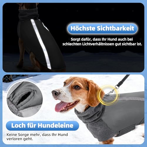 SlowTon Wintermantel für Hunde, Warmes Futter aus Polar Fleece Außenjacke für Hunde mit Rollkragenschal Reflexstreifen Einstellbar Wasserdicht Winddicht Welpenweste Weiches Haustier