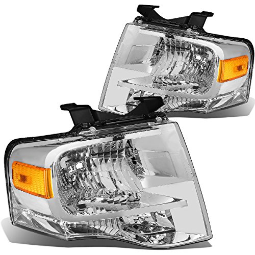 DNA MOTORING HL-OH-FEXP07-CH-AM Pair of Chrome Amber Headlight Compatible with 2007-2014 Expedition (Driver & Passenger Side)