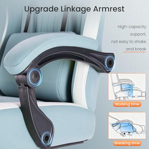 Image of DUMOS Gaming Chair with Linkage Armrests, Video Game with Pocket Spring Cushion, Ergonomic Computer Silla Gamer Office Desk Chair with Footrest for Adults & Students, Blue