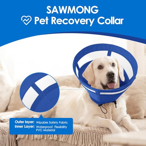 Image of SAWMONG Soft Cone for Dogs - Extra Large Dog Recovery Collar, Adjustable E-Collar to Stop Licking After Surgery (XL, Blue)