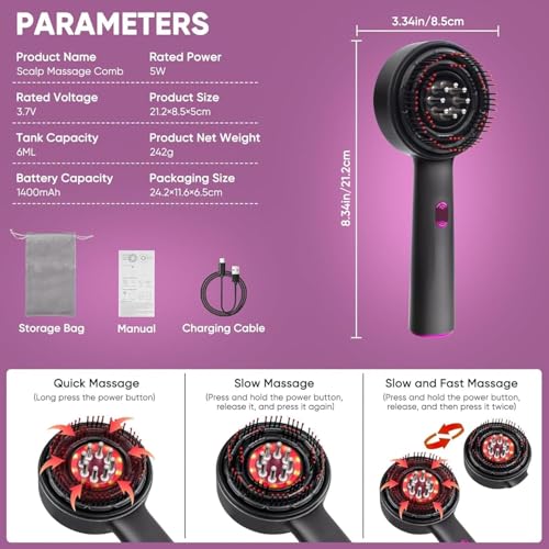 Image of 3-in-1 Scalp Massager with Hair Growth Oil Applicator, Portable Cordless Scalp Brush for Men & Women, Adjustable Speed, Soothing Red LED Mode, IPX6 Waterproof, Rechargeable Head Massage Comb for Shower & Dry Use