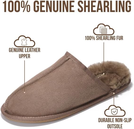 Project Cloud Mens Slippers 100% Genuine Leather and Genuine Shearling Lining – House Slippers for Men with Memory Foam Insole – Lightweight & Non Slip Mens House Shoes - Image 2