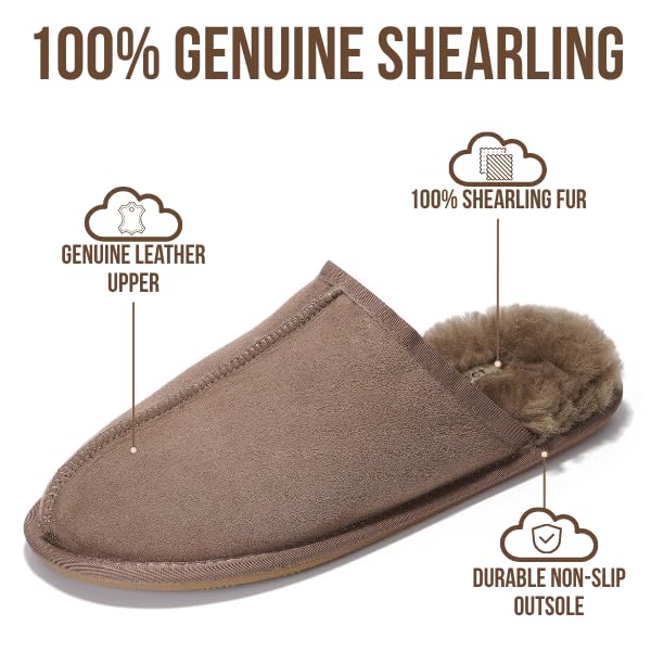Image of Project Cloud Men's 100% Genuine Leather Shearling Memory Foam Slippers | Genuine Shearling Lining and Lightweight Non-Slip Indoor & Outdoor Wear Slippers for Men - Water-Resistant Mens Slippers