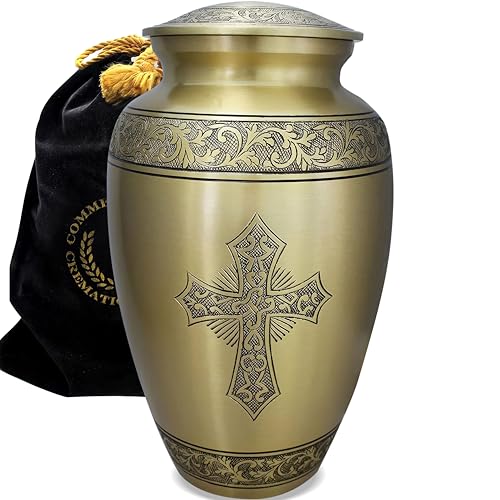 Image of Gold Love of Christ Cremation Urn for Ashes for Women - Personalized Cremation Urns for Human Ashes Adult Female Decorative Urns - Beautifully Handcrafted Cross Urn