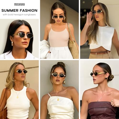 mosanana Trendy Hexagon Metal Sunglasses for Women Small Retro Style MS524754