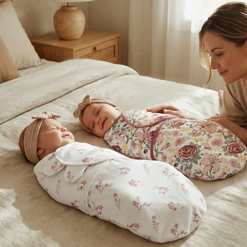 Image of GLLQUEN BABY Swaddles for Newborns 0-3 Months, Adjustable & Easy Fastener | 3-Pack, Baby Girl Swaddles Organic Cotton Womb-Like Nursery Swaddling Blanket reduces startle reflex, Soft & Skin-Friendly
