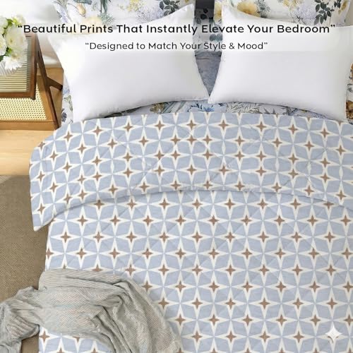 Image of AYKA Reversible AC Comforter 150 GSM Microfiber Summer Blanket Double Bed (90x100 Inches) | Geometric Diamond Design Cooling Quilt for AC Room | Soft Breathable Duvet Blue & Taupe