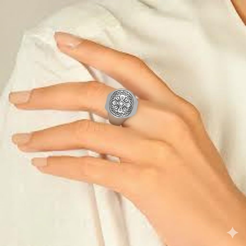 YSJ 925 Sterling Silver Ring Boho Carved Flower Open Statement Oxidized Rings for Women US 5-12