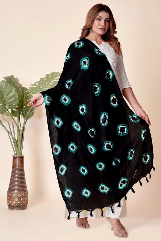Image of Traditional Bandhani Dupatta for Women Soft Cotton Blend with Tie-Dye Print and Elegant Design for Ethnic