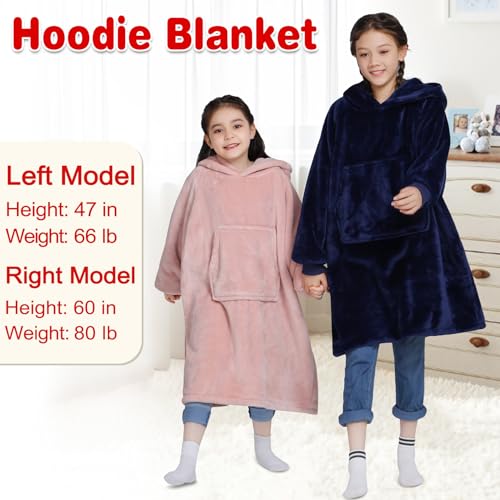 Image of Waitu Wearable Blanket for Kids, Wearable Blanket Hoodie for Teens Girls Boys, Warm Blanket Sweatshirt Gift for Teenage, Hoodie Blanket with Sleeves and Giant Pocket - Pink