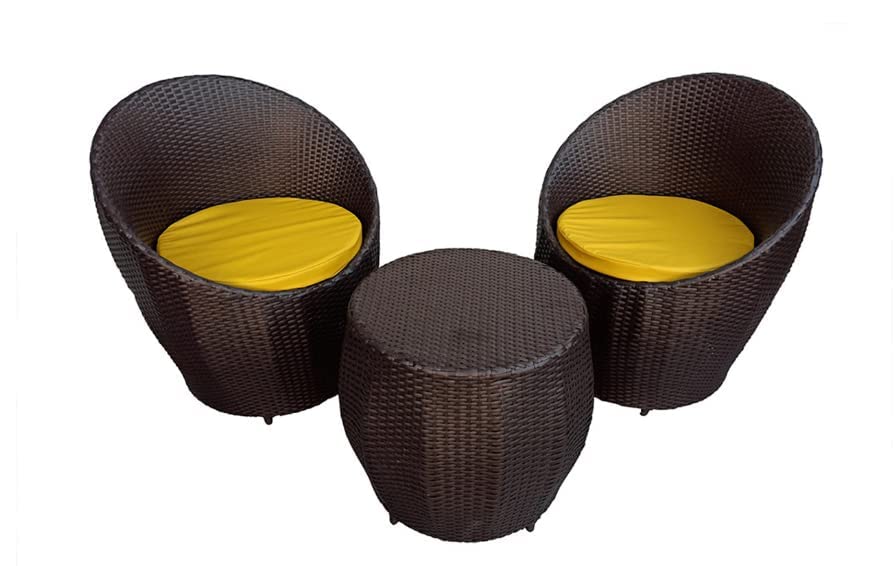 Image of Artic Fashion Apple Chairs Table Set 4+1 Wicker Patio Furniture Sets 4 Chair and 1 Table with Cushions for Garden Balcony Bedroom Powder Coated Frame Uv Protected Wicker (Brown+Yellow)