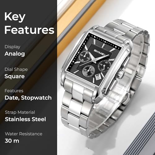Image of SKMEI Luxury Digital Watch for Men - Quartz Analog-Digital Display, Stainless Steel & Leather Strap, Waterproof 3ATM, Stopwatch, Date, Stylish Fashion Watch for Casual & Formal Wear - 2339