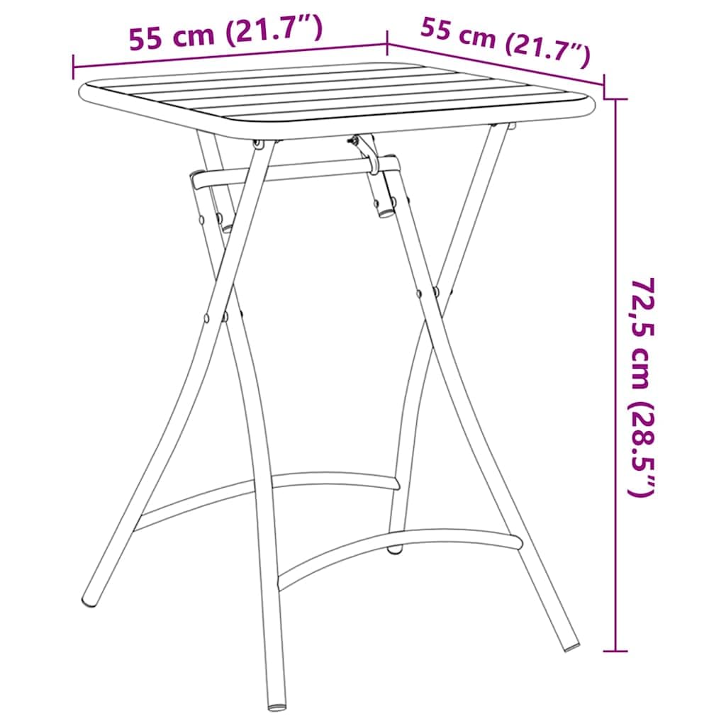 Stolik bistro antracytowy ze stali malowanej proszkowo, 55 x 55 x 72,5 cm, składany, do ogrodu, na taras, balkon, kemping, piknik i jedzenie na świeżym powietrzu