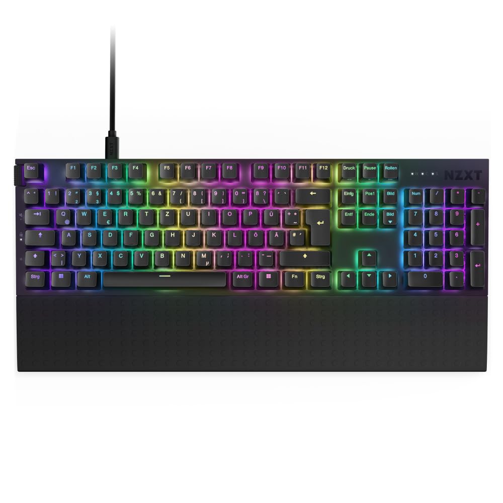 NZXT Function 2-2024 Clavier de Jeu Optique Pleine Grandeur, RVB éclairé, taux d'interrogation 8K, commutateurs optiques linéaires, actionnement réglable, remplaçable à Chaud, Noir DE (QWERTZ)