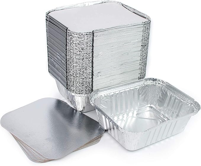 ZENIC - Lote de 100 bandejas de aluminio desechables con tapa para transportar alimentos, congelar, cocinar (500 ml)